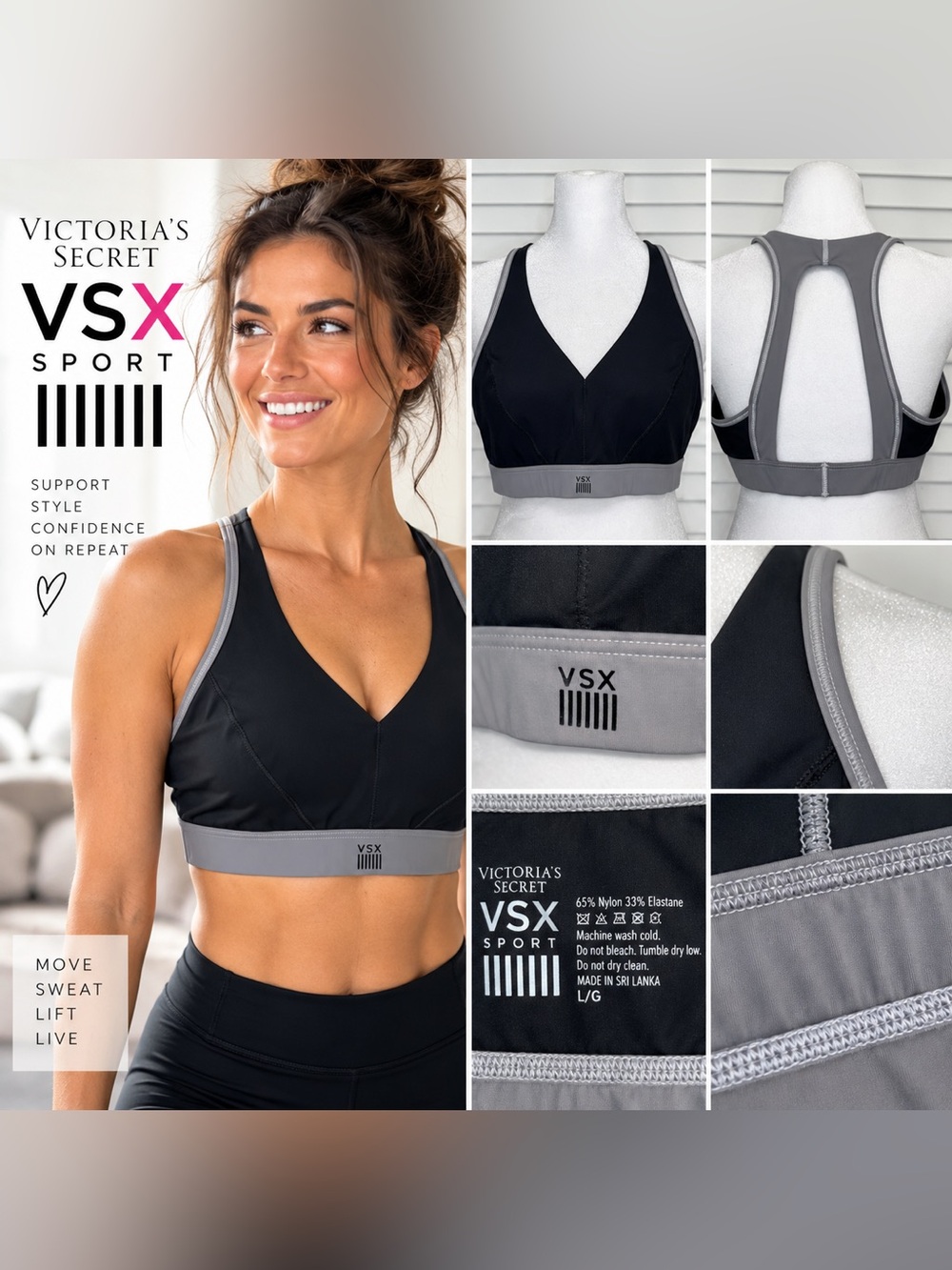Victoria’s Secret VSX Sport Black & Gray Racerback Sports Bra Size L